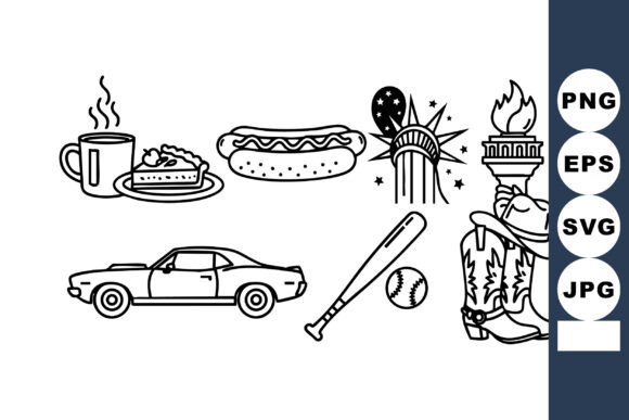 American Culture Icons Vector Set: A Nostalgic Embroidery Design for Real Projects