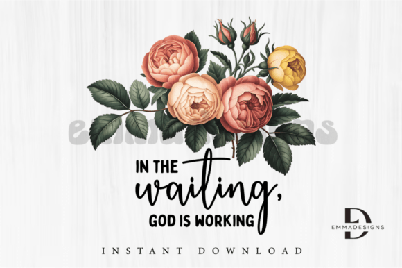 In the Waiting God is Working PNG: A Faithful Embroidery Design